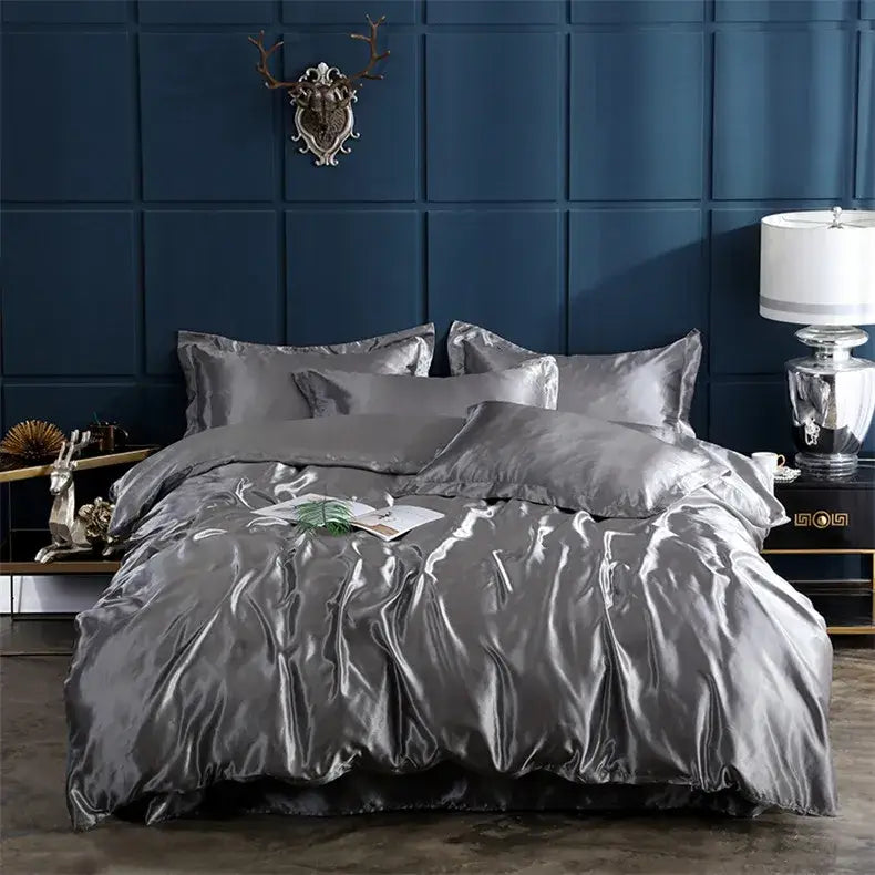 Luxury purple rayon satin bedding set with duvet cover bedroom