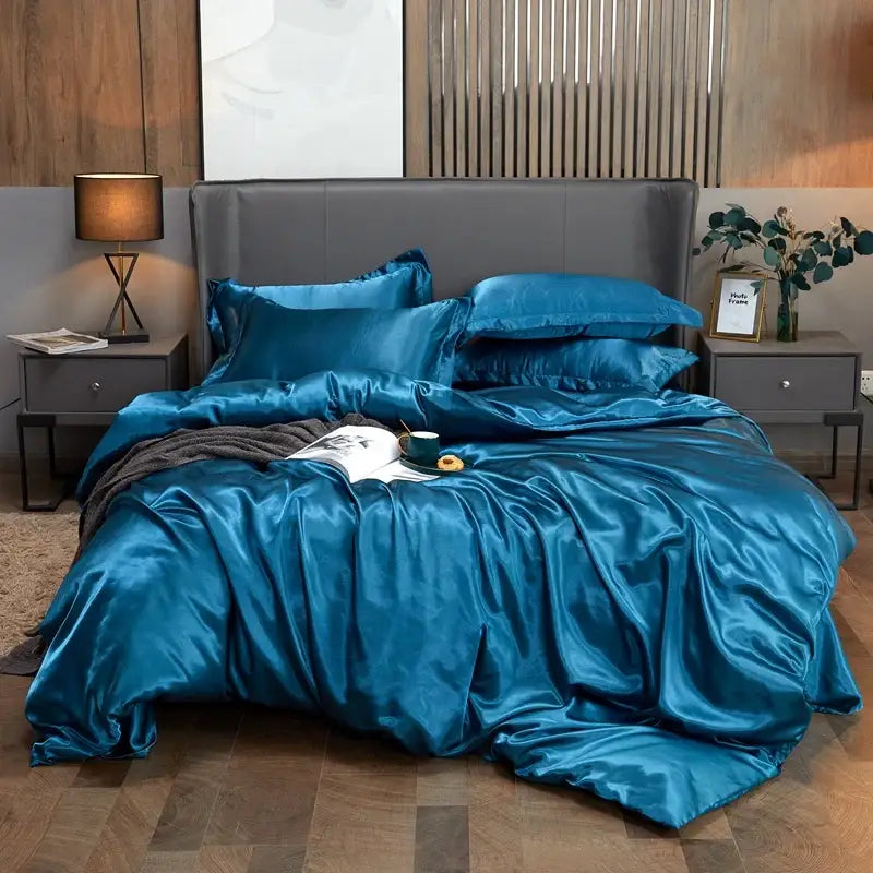 Luxury purple rayon satin bedding set with duvet cover bedroom