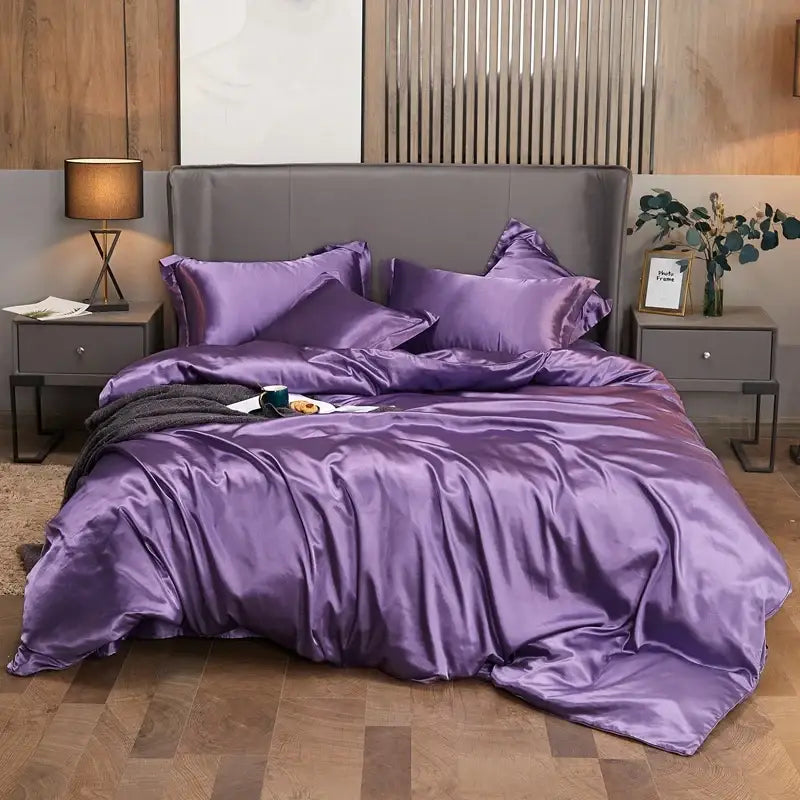 Luxury purple rayon satin bedding set with duvet cover bedroom