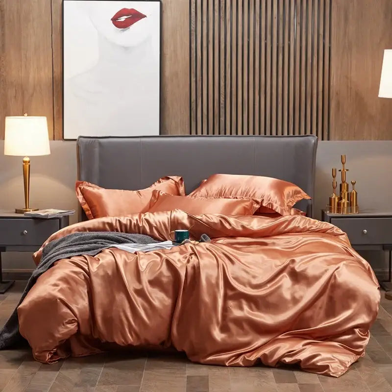 Luxury purple rayon satin bedding set with duvet cover bedroom