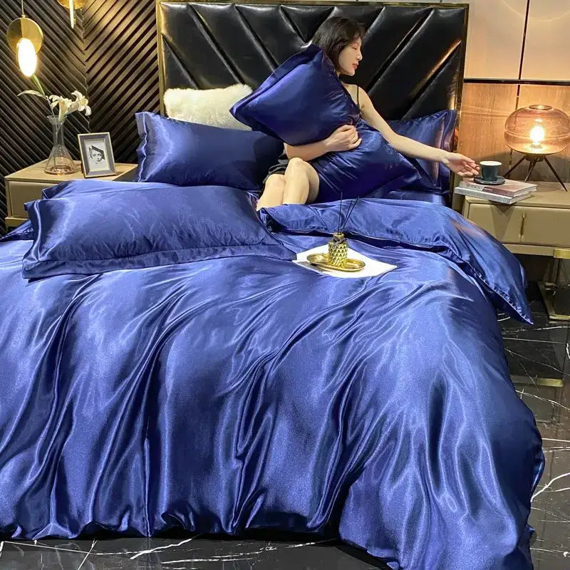 Luxury silver rayon silk duvet cover bedroom bedding set
