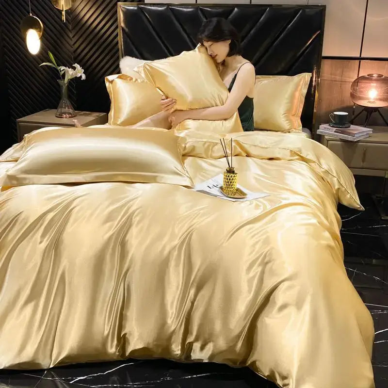 Luxury silver rayon silk duvet cover bedroom bedding set