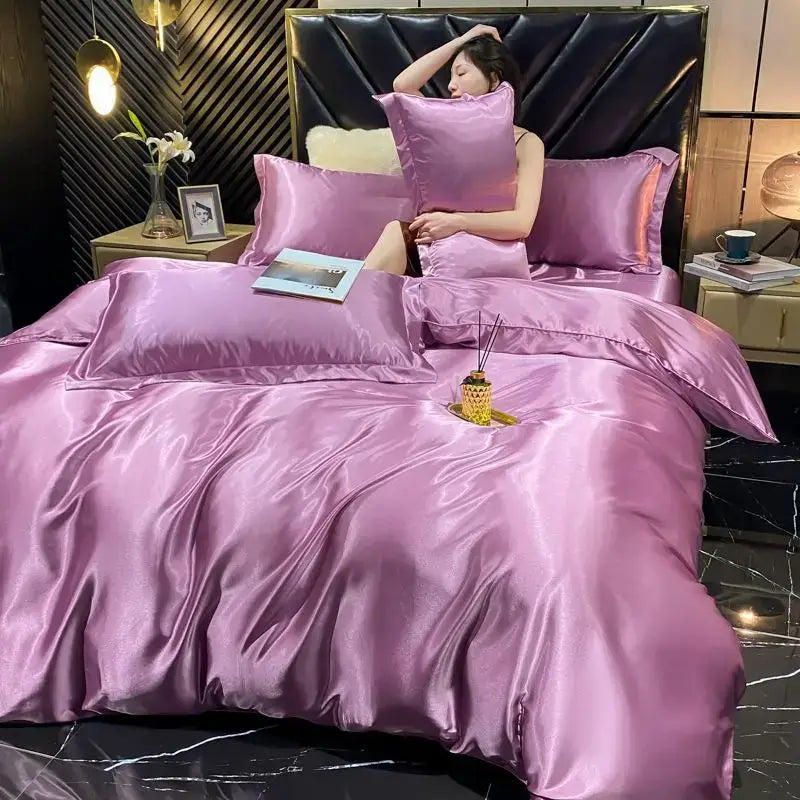 Luxury silver rayon silk duvet cover bedroom bedding set
