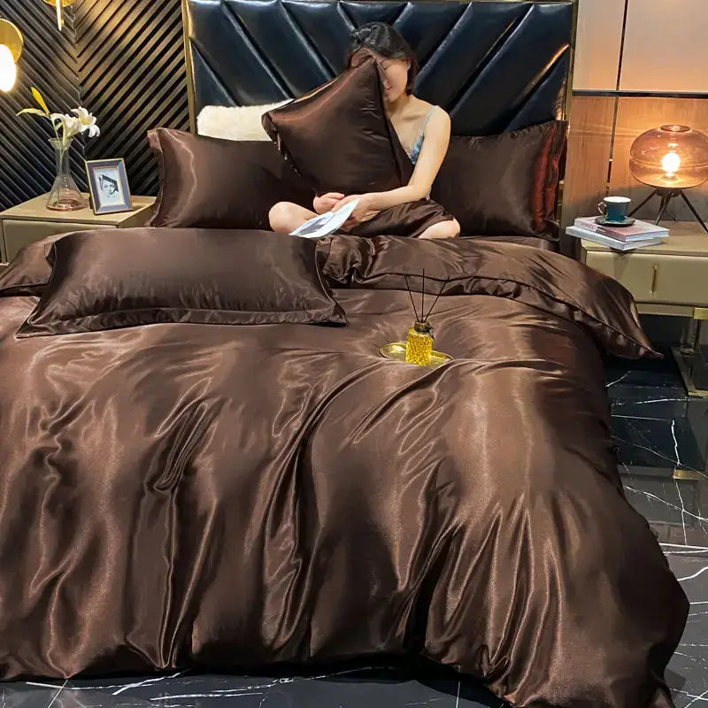 Royal blue luxury satin duvet cover bedroom bedding set