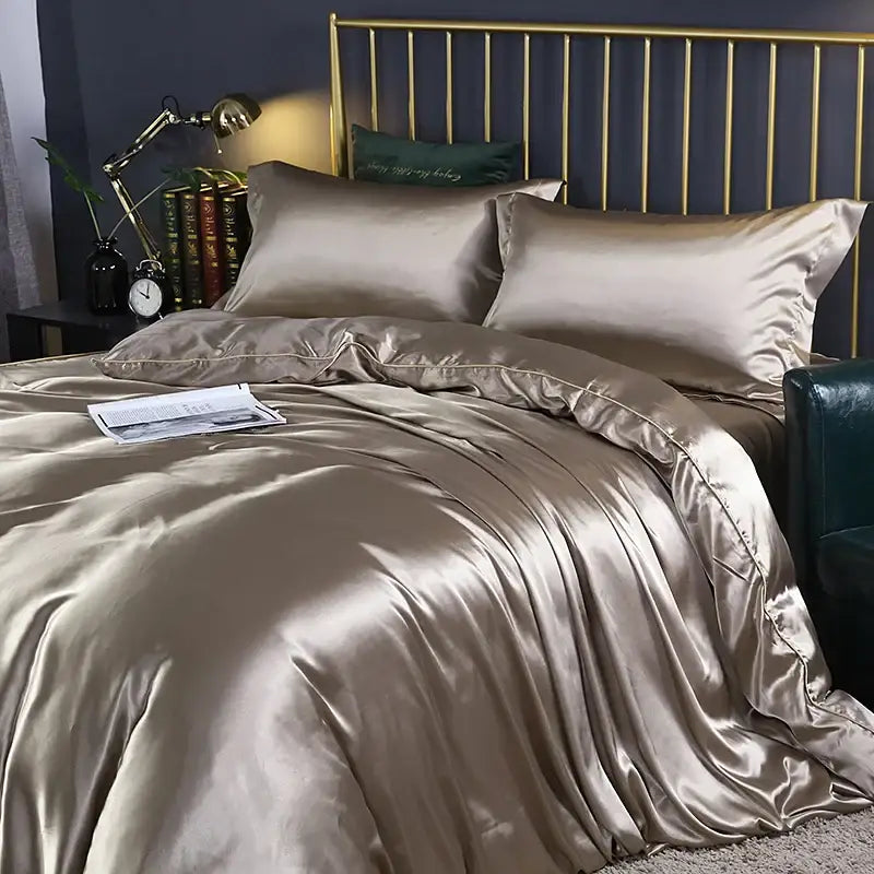 Luxury red satin duvet cover set bedroom bed sheet matching pillows