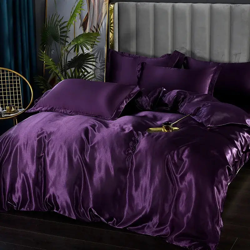 Luxury crimson satin duvet cover bedroom bedding set