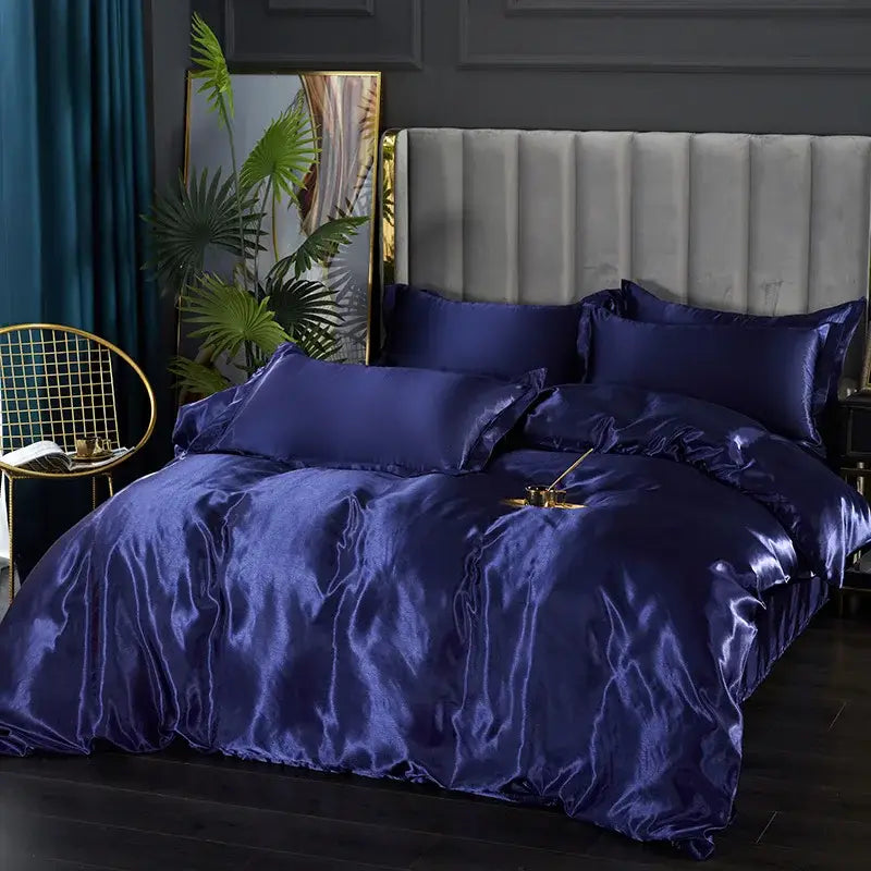 Luxury teal satin duvet cover set bedroom bedding