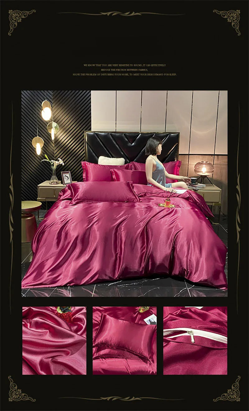 Luxury pink mulberry silk bedding set bedroom duvet cover
