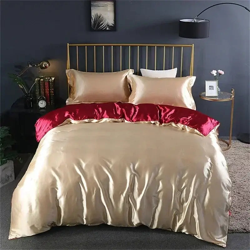 Luxury emerald green satin bedding set with fitted sheet bedroom