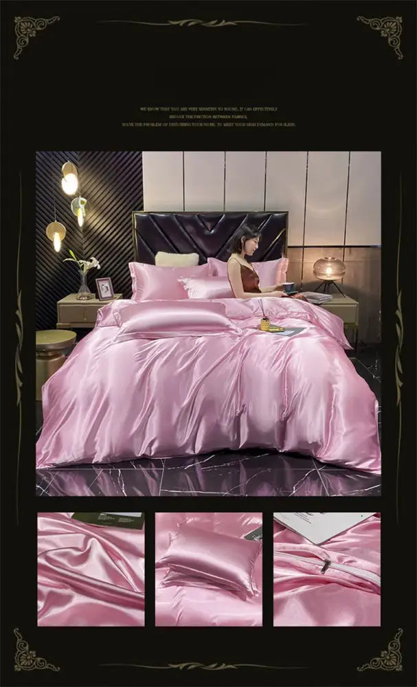 Luxury sage green satin bedding set with duvet cover for bedroom
