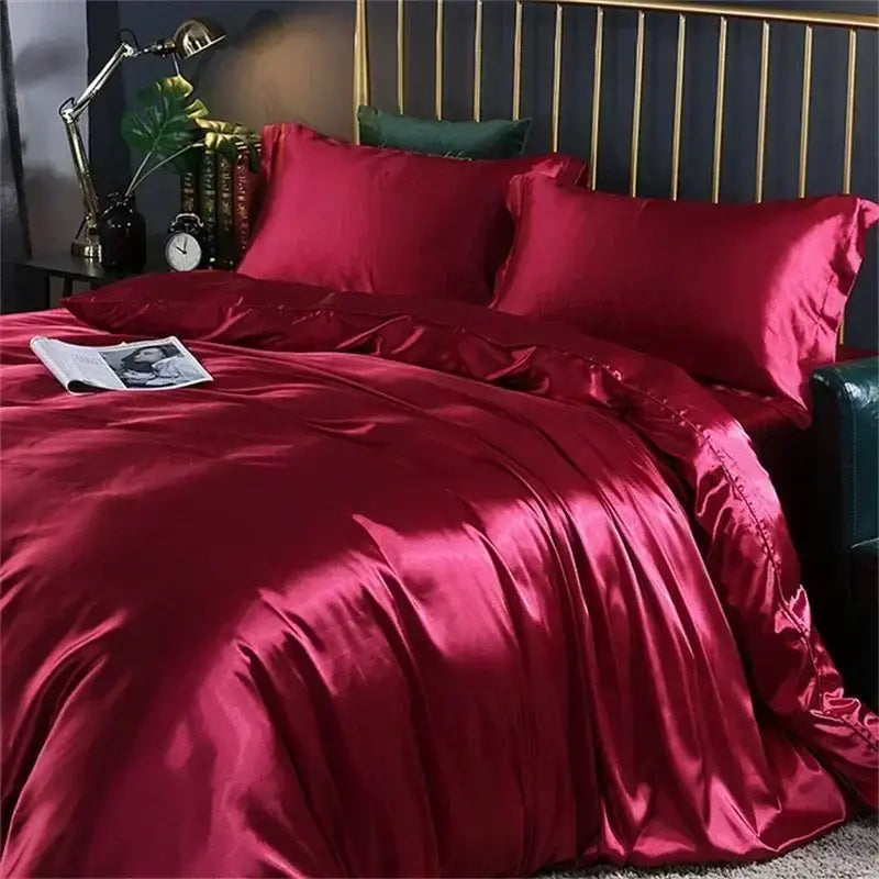 Luxury emerald green satin bedding set with fitted sheet bedroom