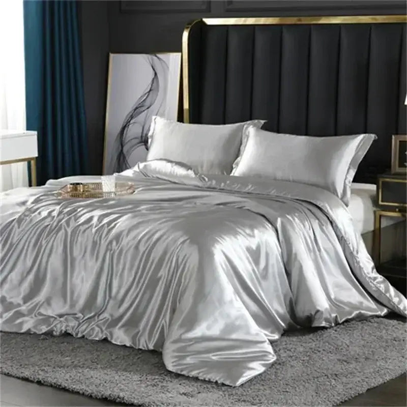 Luxury purple satin bedding set with duvet cover bedroom decor