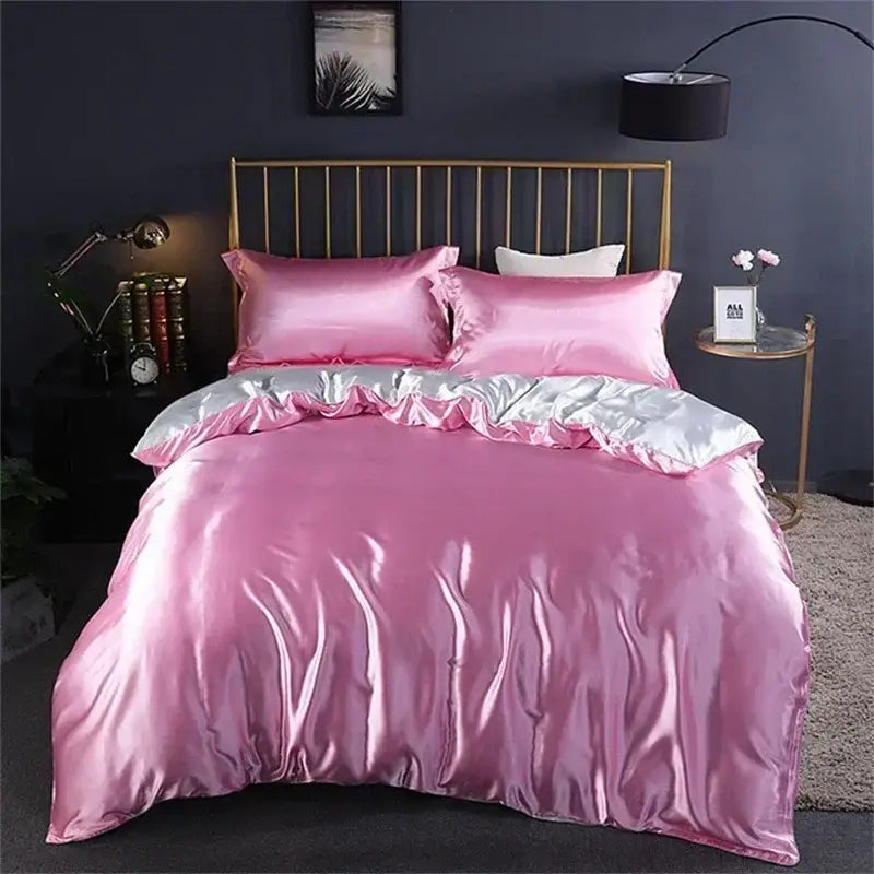 Luxury purple satin bedding set with duvet cover bedroom decor