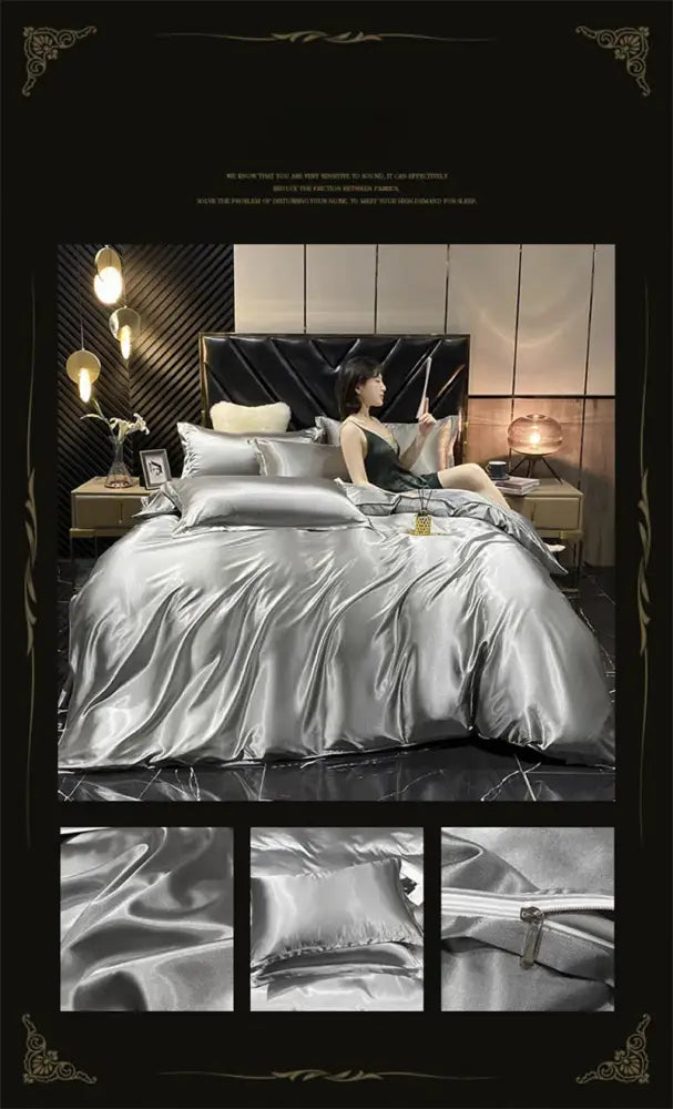 Luxury pink satin bedding set with duvet cover for bedroom