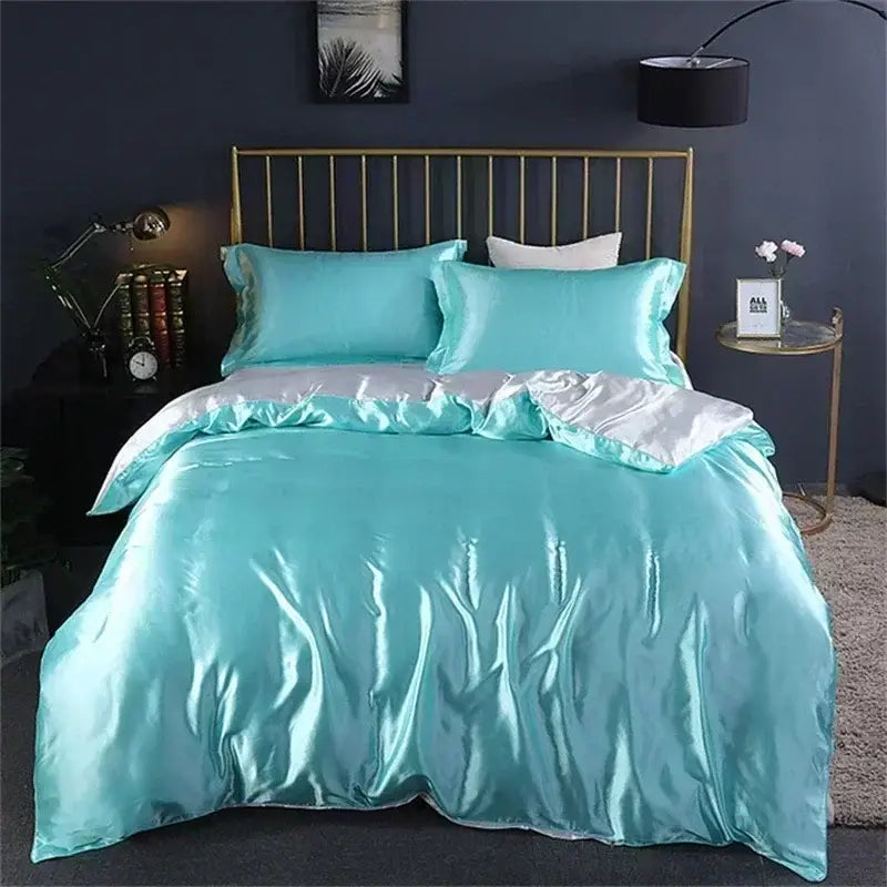Luxury sage green satin bedding set with duvet cover for bedroom