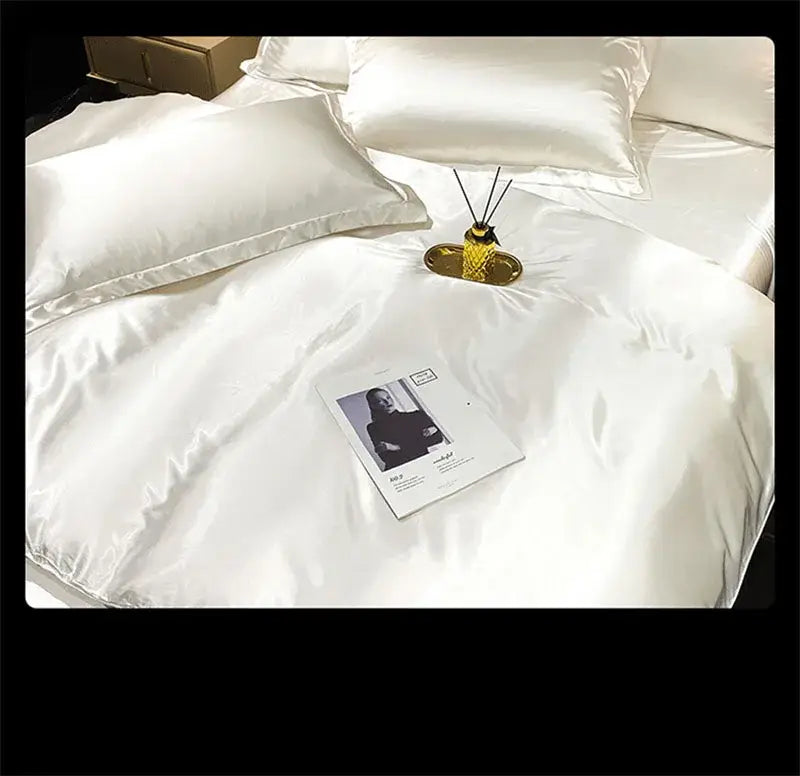 Luxury emerald green satin bedding set with fitted sheet bedroom