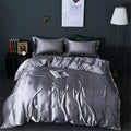 Luxury silver satin silk bedding set bedroom duvet cover