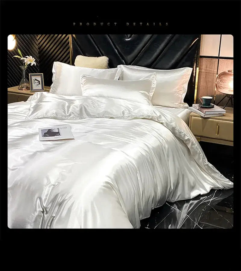 Luxury silver satin duvet cover bedding set bedroom sheets