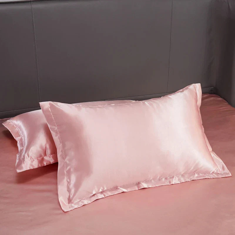 Luxury pink satin solid color bedding set with bedroom pcduvet cover