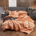 Luxury peach & dark gray rayon satin 3pc duvet cover bedroom set