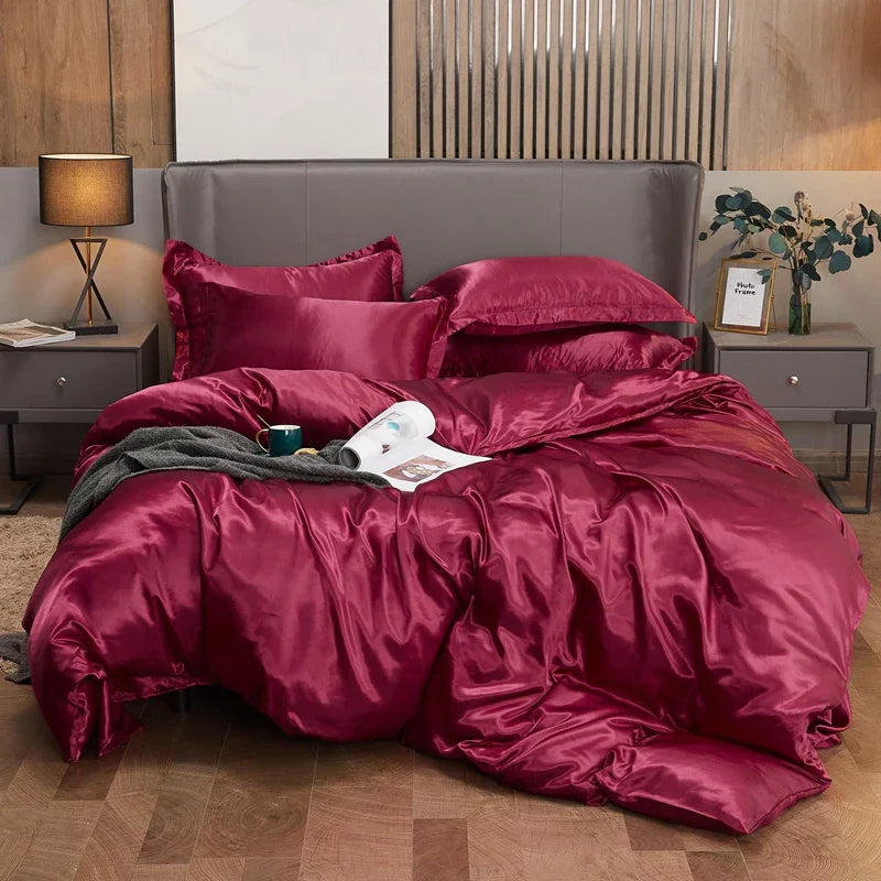 Luxury copper satin solid color bedding set for bedroom 4pcduvet cover