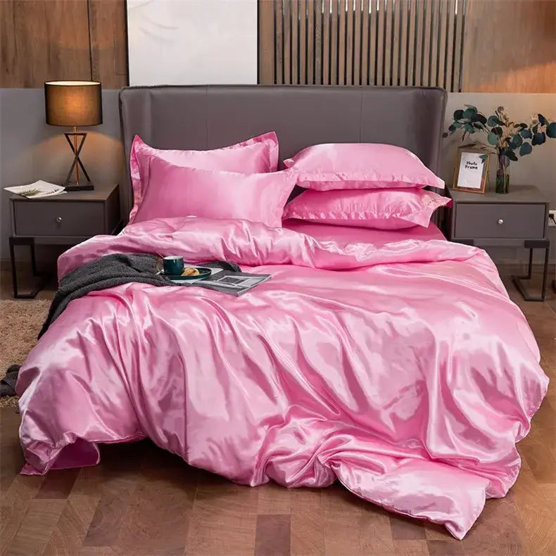 Luxury black satin solid color bedding set bedroom pcduvet cover