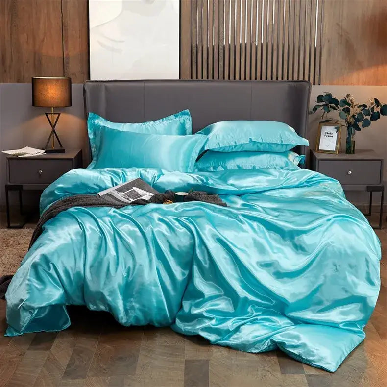 Luxury black satin solid color bedding set bedroom pcduvet cover