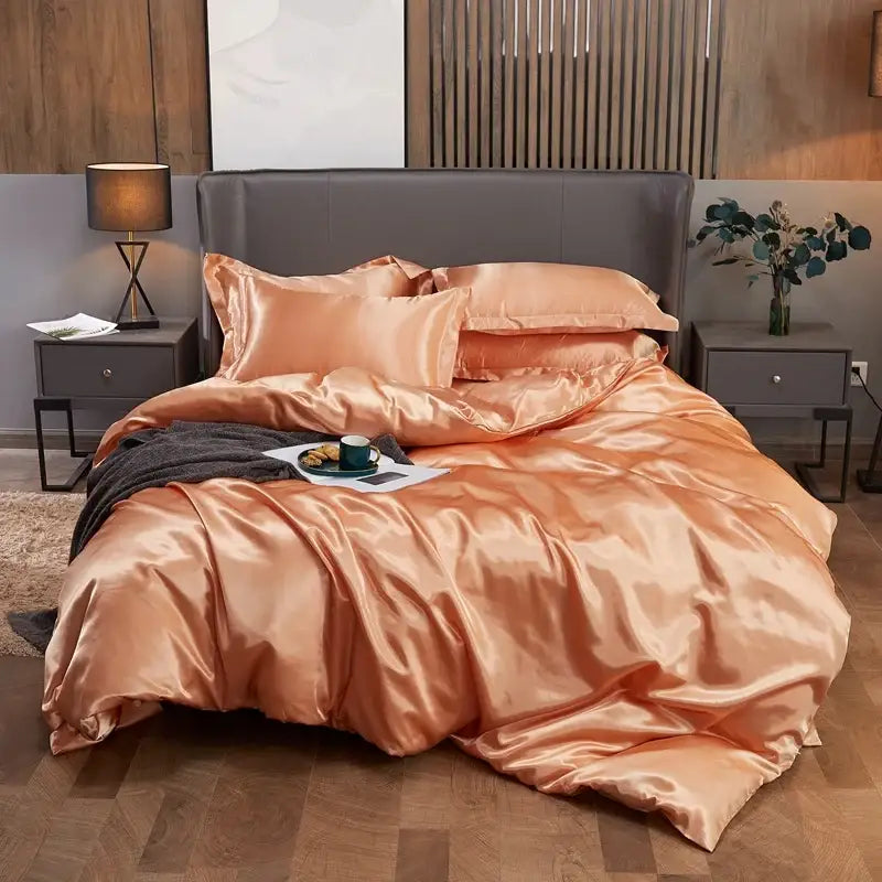 Luxury teal satin solid color bedding set for bedroom queen width bed