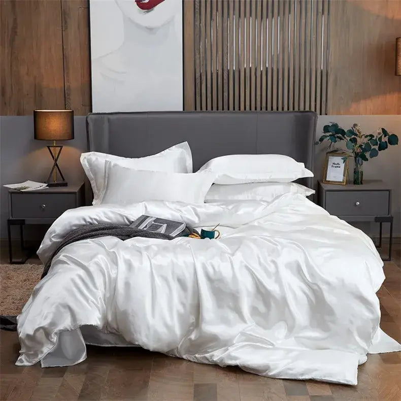 Luxury lavender glossy satin 4pc duvet cover bedding set bedroom