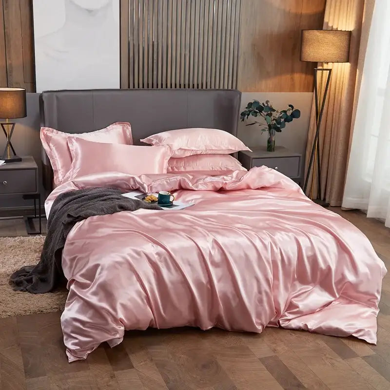 Luxury bronze solid color satin bedding set bedroom duvet cover
