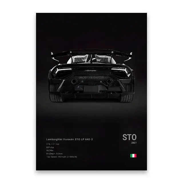 Luxury silver sports car canvas wall art living room decor