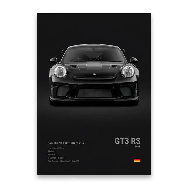 Modern white famous cars canvas wall art for living room