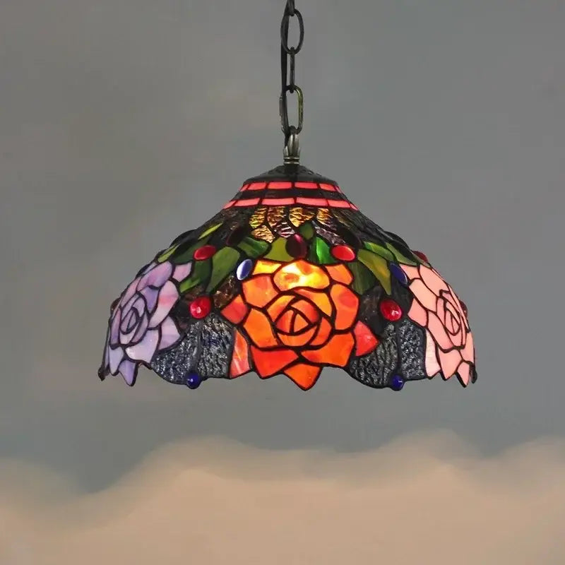 Tiffany style rose stained glass pendant light dining room