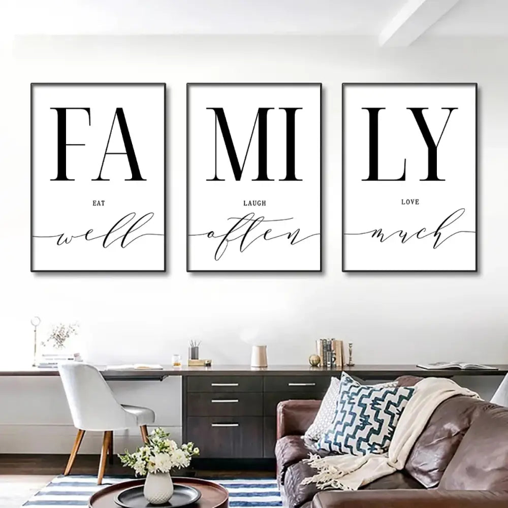 Modern black and white family wall art – living room luxury set