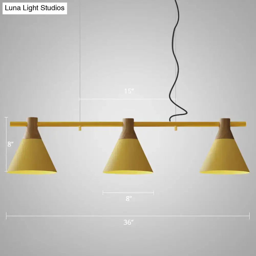 Modern black and wood conical light fixture dining room pendant