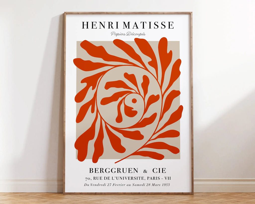 Matisse floral cut outs framed art red & pink living room poster