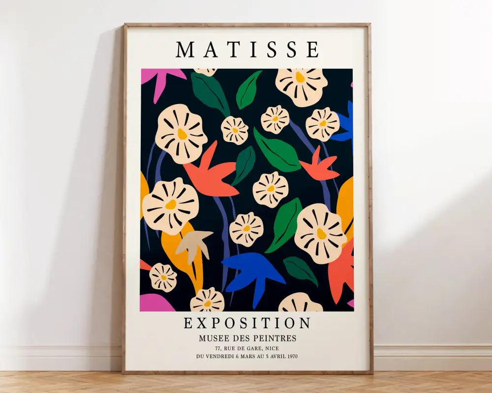 Minimalist black & red matisse floral art – living room framed print