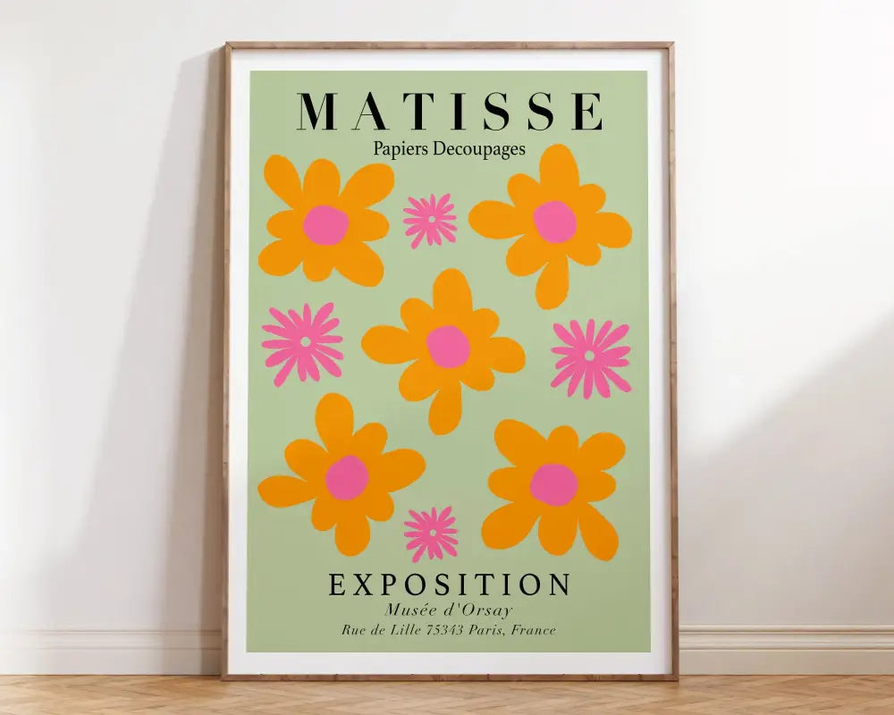 Minimalist yellow matisse floral art print light wood living room frame