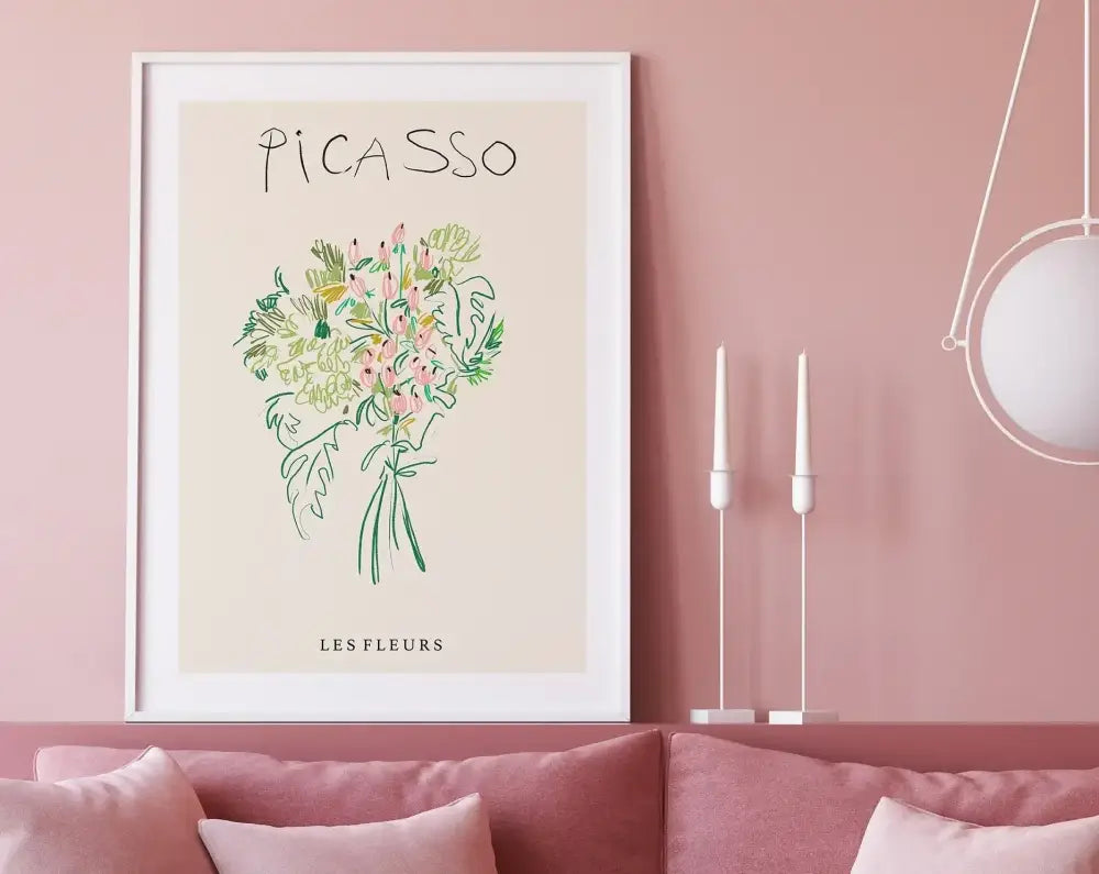 Minimalist yellow matisse floral art print light wood living room frame