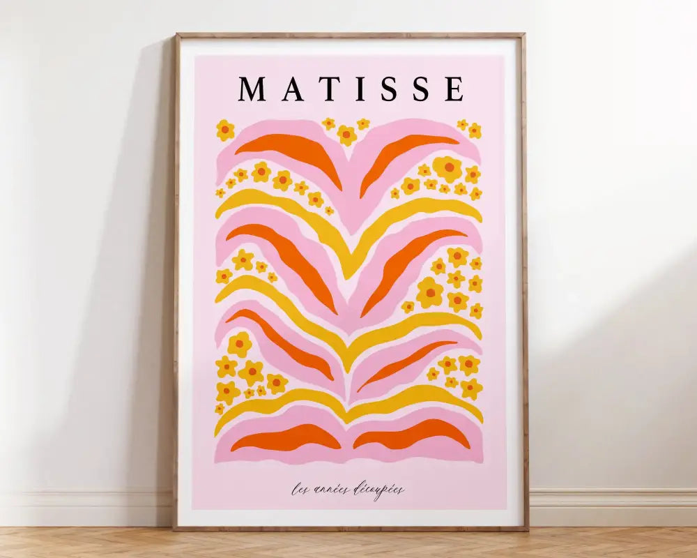Abstract orange & lavender matisse floral art – living room poster