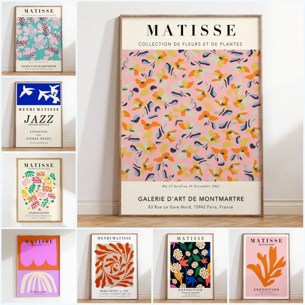 Minimalist yellow matisse floral art print light wood living room frame