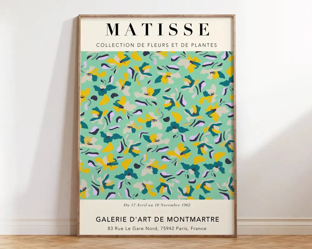 Matisse floral art mint green & yellow framed poster living room decor