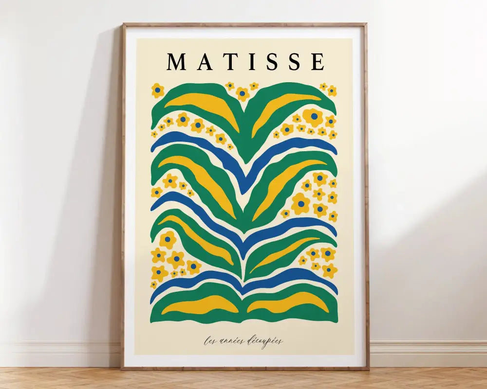 Matisse floral art mint green & yellow framed poster living room decor