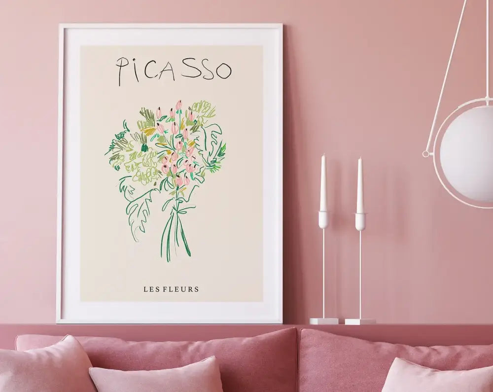 Matisse floral prints pink & orange framed wall art living room