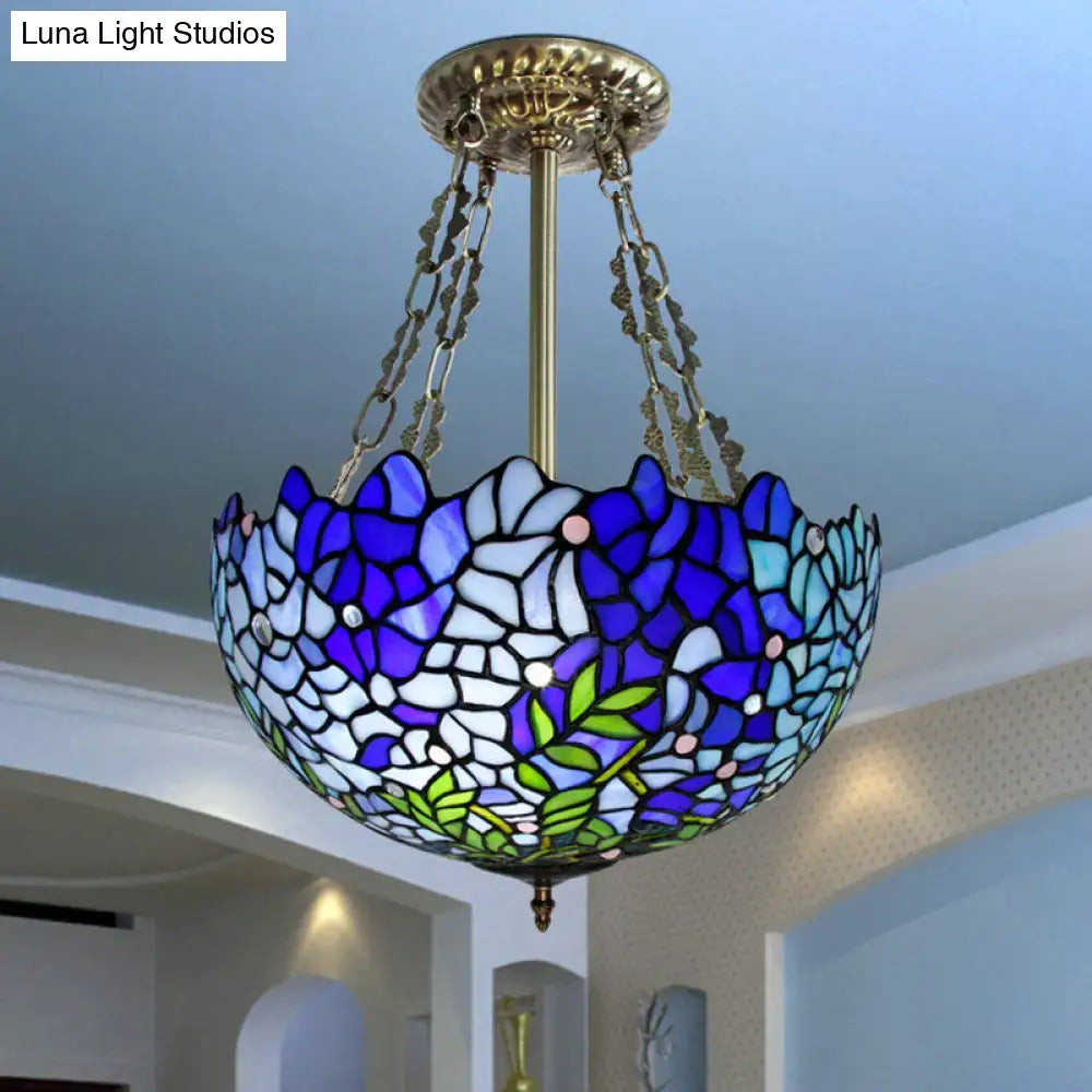 Mediterranean blue stained glass dome ceiling light – living room