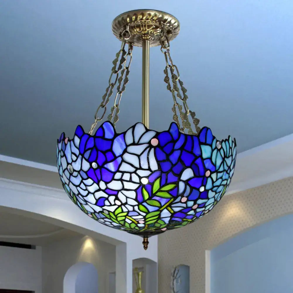 Mediterranean blue stained glass dome ceiling light – living room