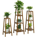 Natural brown 3 tier wooden corner plant stand living room shelf