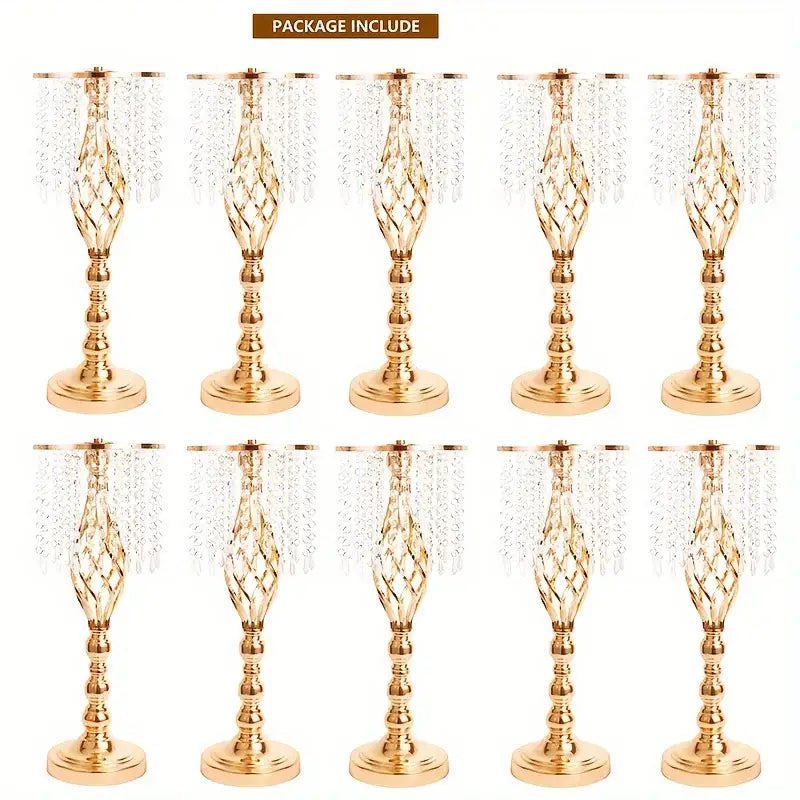 Gold lattice metal flower vases with crystals dining room centerpiece