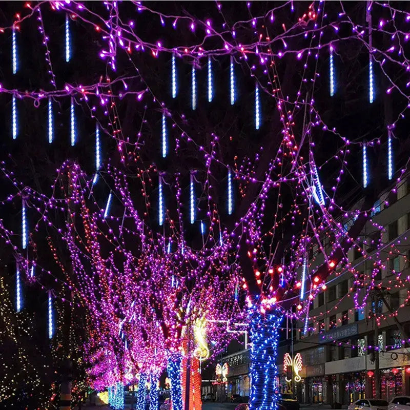 White meteor shower led string lights outdoor garden decor