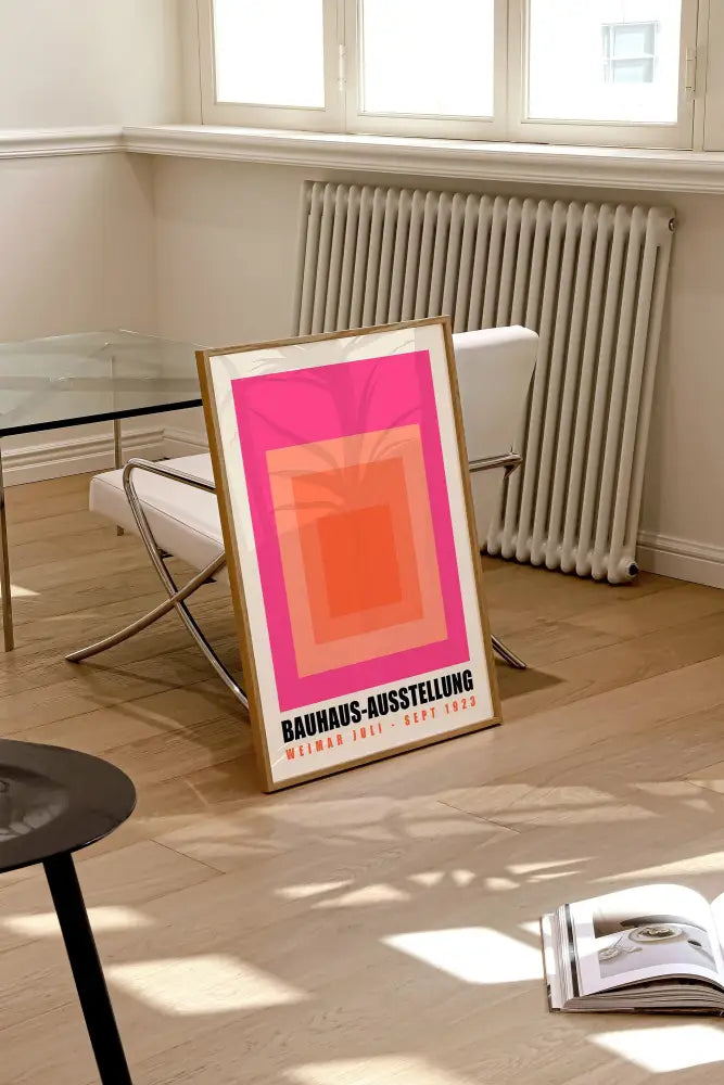 Mid century green & orange bauhaus wall art – living room canvas